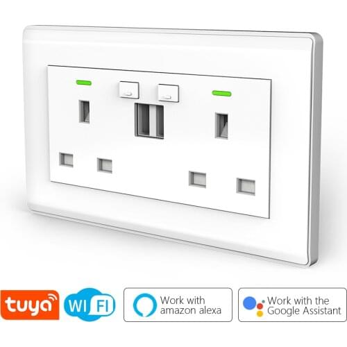 CBE TBU02 UK Smart Wall Socket WiFi Remote Control With Double USB Ports Charger 10A Work with Alexa Google Home Voice Control