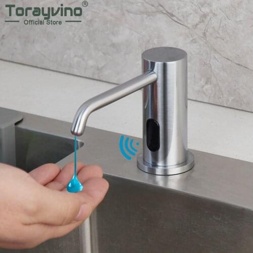 Torayvino Brushed Nickel 500ml Automatic Liquid ABS Soap Dispenser Touchless Sensor Shampoo Detergent Soap Dispenser For Kitchen