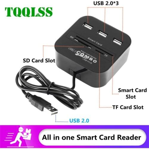 Smart Card Reader For Bank Card IC/ID EMV SD TF 3USB HUB All in 1 USB SIM Smart ID TF Card Reader