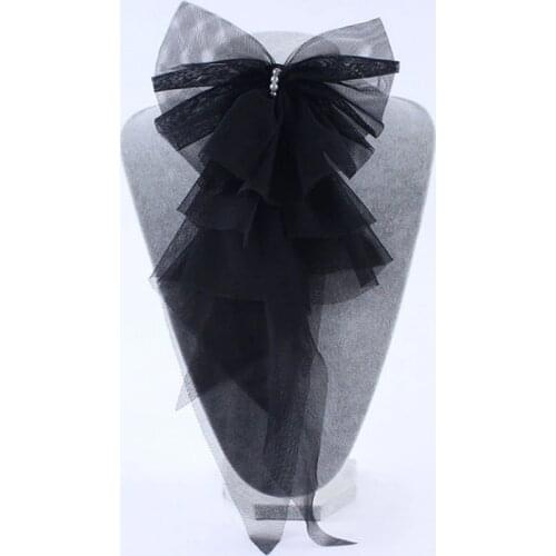 Vintage Big Bow Brooch Pin for Women Shirt Suit Dress Handmade Pearl Mesh Fabric Veil Boutonniere Jewelry Clip Hair Decoration