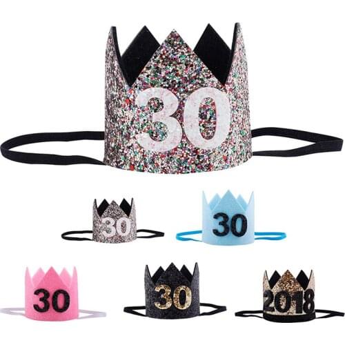 1Pcs 1/18/30 Year Old Crown Birthday Headband Birthday Party Hats Adult Anniversary Cap Headwear Decor Supplies