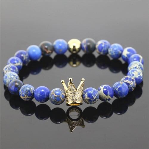1pc Natural Imperial Stone Beads Crown Bracelets Bracciali Pulseras Men Jewelry Charm Stone Bracelet