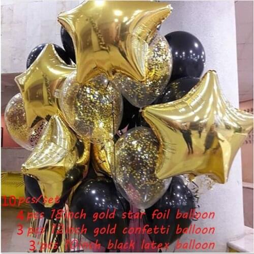 10pcs 12inch Metal Gold Confetti 18inch Rose Gold Balck Star Love Balls Foil Helium Balloon Wedding Decorations Birthday Party
