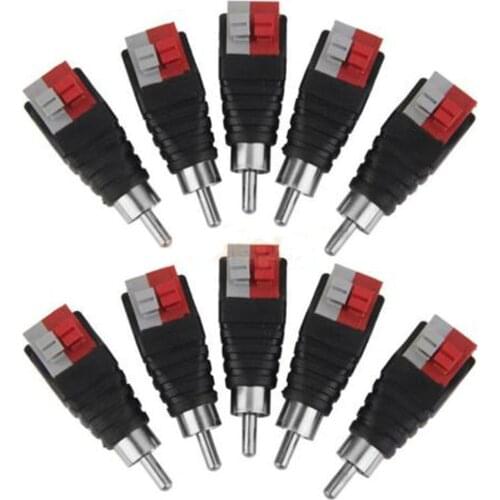 10PCS Speaker Wire Cable to Audio Male RCA Connector Adapter Jack Plug Pip BE