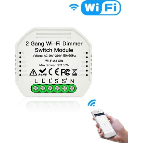 2 Gang Smart Light Switch DIY WiFi Dimmer Module APP Remote Wireless Control 2 Way Smart Home Switch Support Smart Life/Tuya