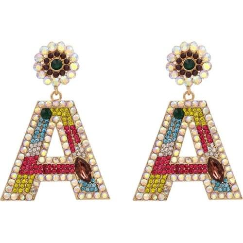 2020 ZA Luxury Crystal Rhinestone Letter Dangle Earrings Women Korean Fashion Party Big Earrings Wedding Bridal Long Earring