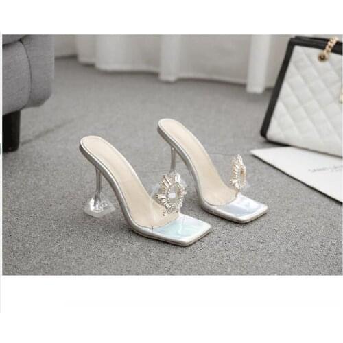 2021 New design womens fashion high heel sandal PVC thin heel slipper shoes outdoor girls casual summer beach heels size 41#P79