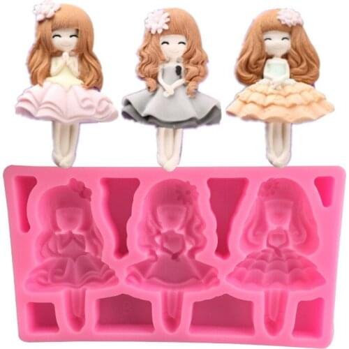 3-Hole Cute Ballet Girl Princess DIY 3D Silicone Mold Making Ice Blocks Candy Fondant Chocolates Soaps Cakes Mousse Jelly Candle