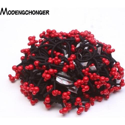 5Pcs/Set Elastic Hair Bands Hair Ties Red beads For Girls kids Ponytail Holder Lovely heart Mickey Hair Rope Hair Accessories