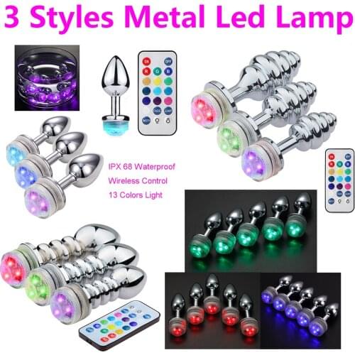 Thread Led Metal Anal Plug Colorful Light No Vibrator Vagina Massager Remote Control BDSM Anal Erotic Sex Toys For Adult Game