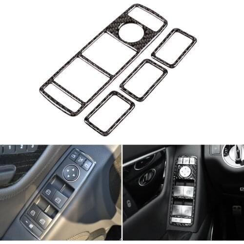 Car Carbon Fiber Interior Window Lift Switch Button Frame Cover Trim For Mercedes Benz W204 A B C E CLA GLA GLE GL ML Class