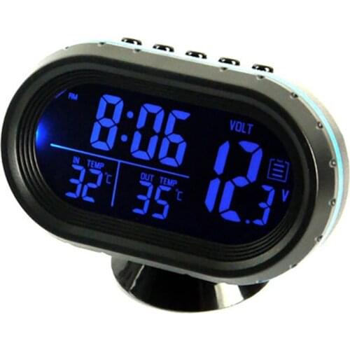 Car Thermometer Digital Clock Automobile Clock LED Lighted Auto Dual Temperature Gauge Voltmeter Voltage Tester 12V 24V input