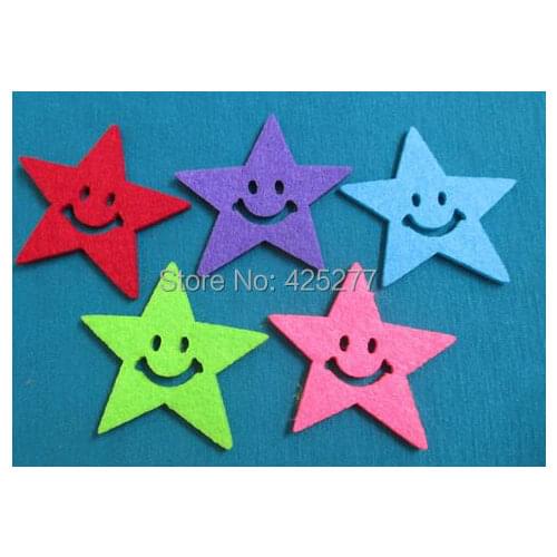 Free shipping 58mm 5 color Felt applique non-woven Fabric five-star smiling face sets scrapbooking Accesories 50pcs 006004005