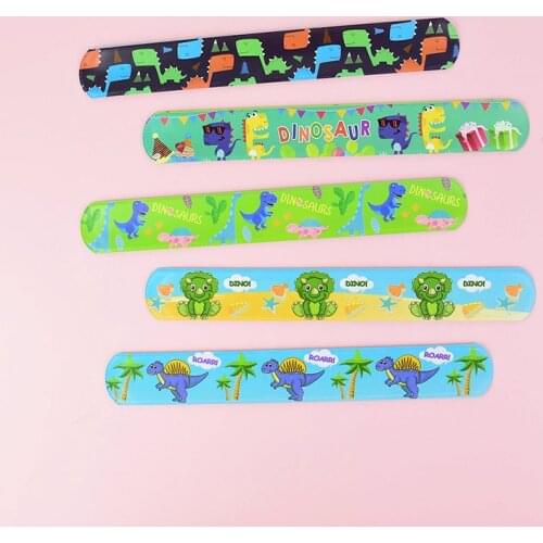 10pcs Dinosaur Bracelet Circle Slap Wristband Jurassic World Theme Party Cartoon Bangle Jungle Animals Party Decor Kids Favor