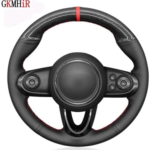 Black Carbon Fiber Black Genuine Leather Car Steering Wheel Cover For Mini Cooper Coupe Clubman Countryman 2014-2020