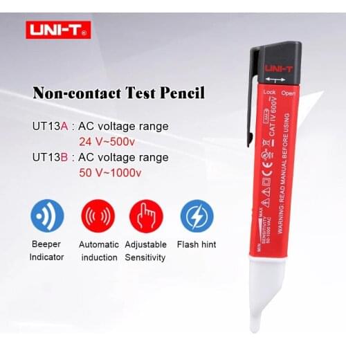 UNI-T Non Contact AC Voltage Detectors Adjustable Sensitivity Auto Sense Test Pen 24V~600V Tester Electric Indicator UT13A UT13B