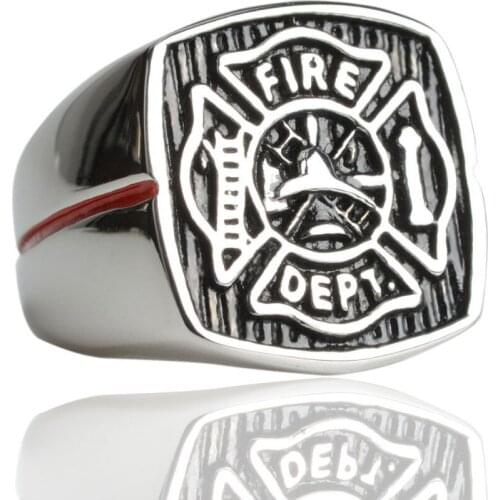 Keisha Lena Stainless Steel Red Line Firefighter Ring For Man Personality Jewelry Wholesale Factory Price Never Fade