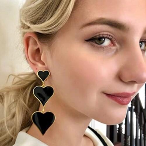 LIMARIO New Bohemian Enamel Circle Love Heart Long Dangle Earrings For Women Exaggerated Big Red Statement Earrings For Party