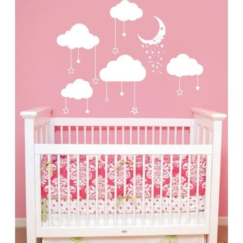 Lovely Clouds Moon Wall Stickers For Kids Room Living Room Baby Bedroom Wall Decals Home Decor Vinyl Sticker Mural Poster S-134