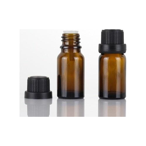 200pcs 10ml Mini Amber Glass Bottle with Orifice Reducer & Black Cap 1/3 Dram Small Essential Bottle