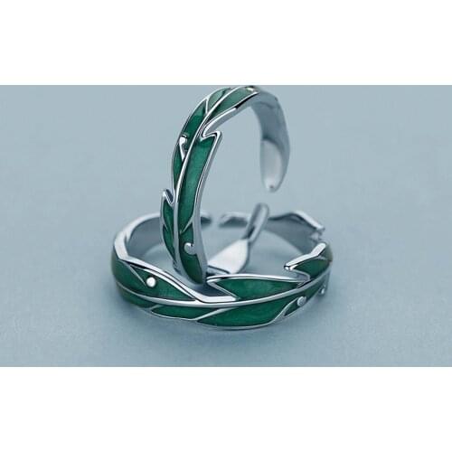 Fashion Simple Plantain Leaf Green Opening Ring Romantic Metal Polished Resizable Couple Ring Wedding