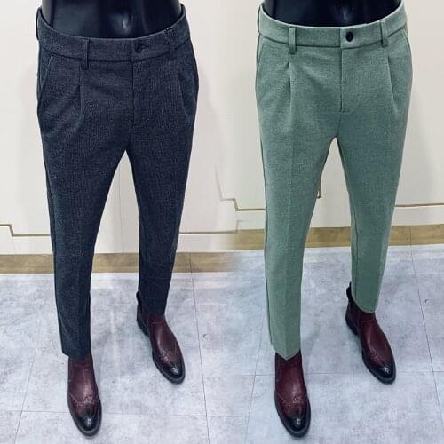 Fashion Mens Korean Casual Slim Trousers New Autumn and Winter Mens Small Feet All-match British Pants Business Trousers