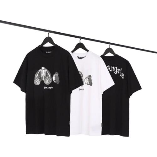 Palm Angels 22SS Letter printing Men and womencouple style guillotine bear pattern fashion casual round neck short sleeveT-shirt