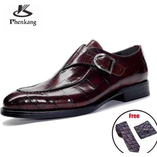 Men leather shoes business dress suit shoes men brand Bullock genuine leather black slipon wedding mens shoes Phenkang 2020