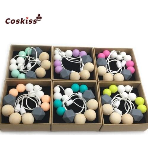 Baby Teether Nursing Necklace Food Grade Silicone Teether Wooden Beads Teether Nature Safe Organic Infant Necklace Teether Toys