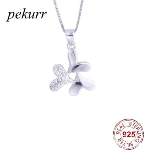 Pekurr 925 Sterling Silver 3 Love Heart Leaf Flower Necklace For Women Boho Flower Pendants Wedding Fashion Jewelry Accessories
