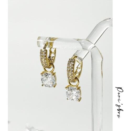 PerisBox Hollow Gold Color Sparkly Zircon Hoop Earrings For Women Cute Square Zircon Huggie Earring Small Simple Party Earrings