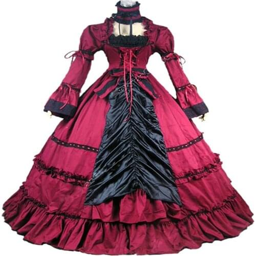 Top Sale Party Renaissance Victorian Dress Red Gothic Steampunk Dress