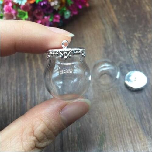 20sets/lot 20*15mm round ball glass globe silver crown tray set Transparent vial pendant diy jewelry findings charm necklace
