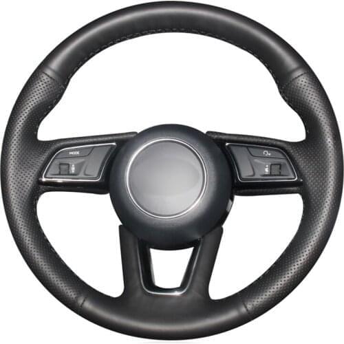 Hand-stitched Black Genuine Leather Car Steering Wheel Cover for Audi A1 (8X) Sportback A3 (8V) A4 (B9) Avant A5 (F5) Q2 2016