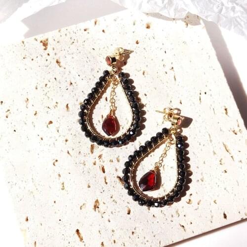 Lii Ji Garnet Black Spinel 14K Gold Filled Stud Dangle Earrings Natural Stone Handmade Jewelry For Women Gift