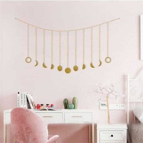 Chic Boho Metal Moon Wall Hanging Decorations Nordic Style Girls Room Decor Tapestry Accessories Dorm Home Background Wall Craft