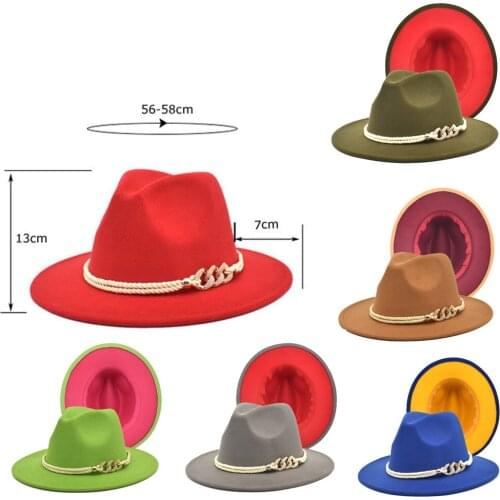 Donut chain jazz hat fedora hat mixed color Cowboy Winter Fedora Hat Big Brim For Men Jazz Hat leapoard round top hat