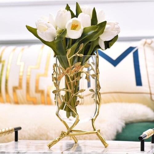 Glass Pure Copper Vase Table Top Vase Decoration Light Luxury Modern Living Room Dining Table Home Decoration Decoration