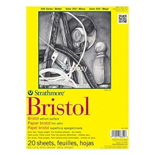 Strathmore 342-109 300 Series Bristol Vellum Pad, 9"x12", 22.9cm X 30.5cm, Tape Bound 20 Sheets, for Graphite, Colored Pencil