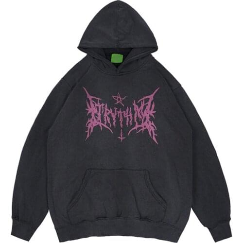 Hip Hop Hoodie Sweatshirt Streetwear Washed Star Print Hooded Pullover 2021 Men Harajuku Cotton Casual Autumn Sweatshirt Black