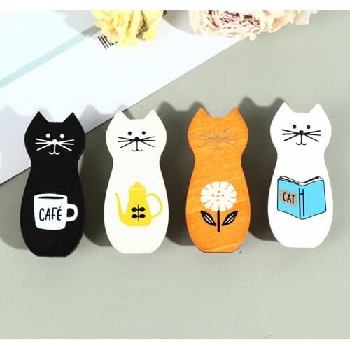 4Pcs/Lot Cat Fridge Magnet Clip Basswood Creative Cat Mini Craft Decoration Natural Wooden Photo Clips Pegs