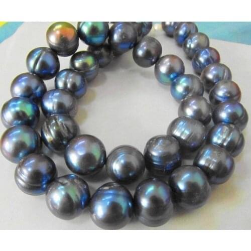 18" AAA 10-11MM NATURAL SOUTH SEA BLACK BAROQUE PEARL NECKLACE 14K Clasp