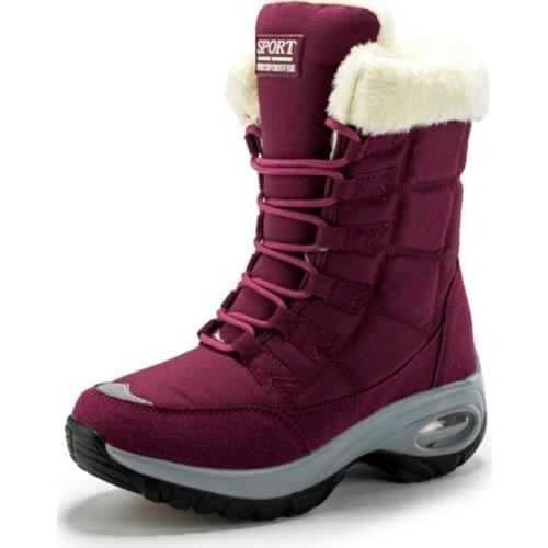 Comemore Women Boots Winter Keep Warm Comfortable Waterproof Snow Boots Ladies Lace-up Quality Mid-Calf Booties Chaussures Femme