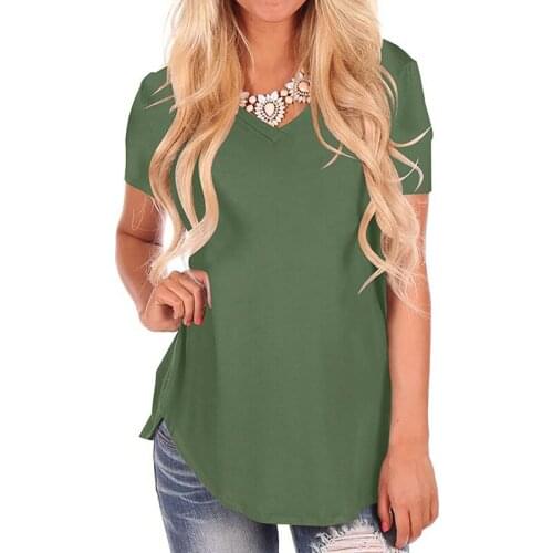 Spring and Summer Fashion Loose Casual Large Size Pure Color Short-sleeved V-neck Sexy Slim Wild T-shirt Multi-color Optional
