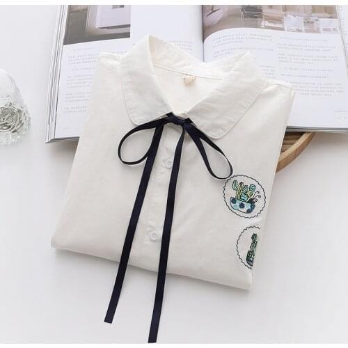 Women Blouses Shirts Tunic Womens Tops 2020 Long Sleeve Clothing Button Up Down White Lace Up Cactus New Fashion Embroidery Good