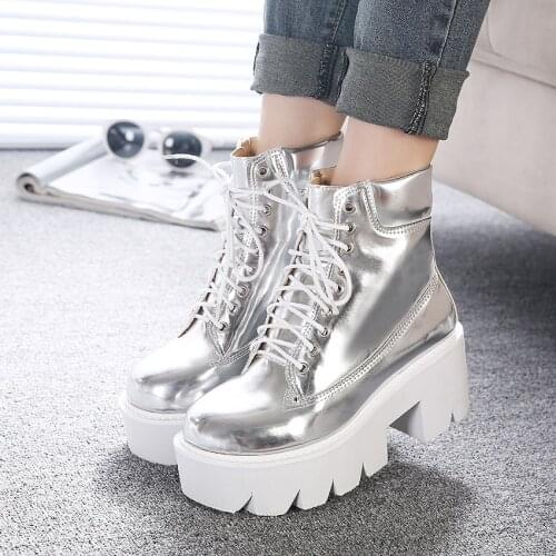 Classic womens short boots round head waterproof platform non-slip bottom lace-up wedge Martin boots 6 colors