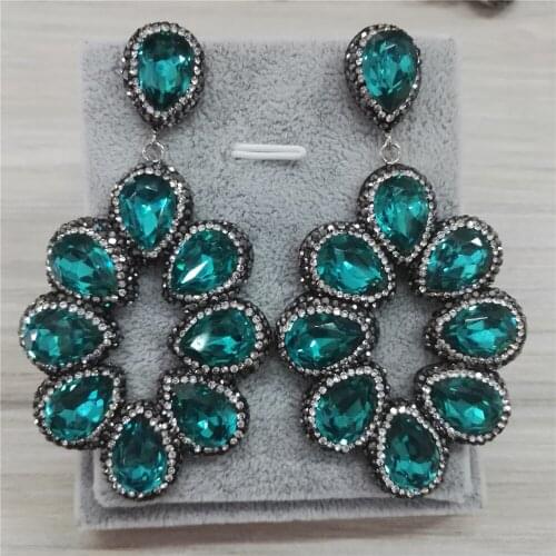 Sea blue light blue water drop translucent crystal pave rhinestone big hyperbole exaggerate long Drop dangle Earrings for women