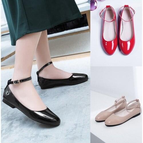 Womens Flats Ankle Strap Buckle Bellerina Flat Shoes 2020 Spring Fashion Bellerina Flats Elegant Round Toe Dress Shoes Woman