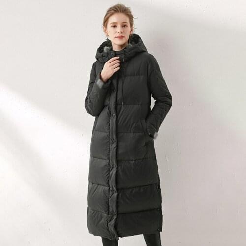 2020 pure color Womens down jacket female fashion hooded knee-high long white duck down thickening coat of cultivate morality