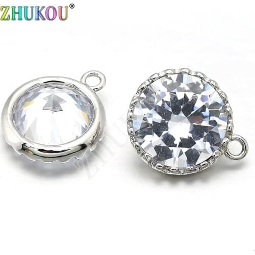 14mm Brass Cubic Zirconia Charms Pendants DIY Jewelry Bracelet Necklace Making, Hole: 1.5mm, Model: VD256